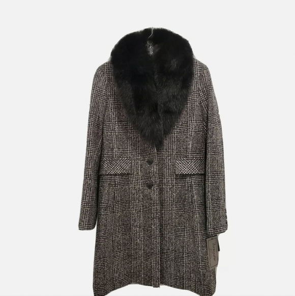 NEW Forecaster Of Boston Fox-Fur-Collar Reefer Coat Black and White - Picture 2 of 5